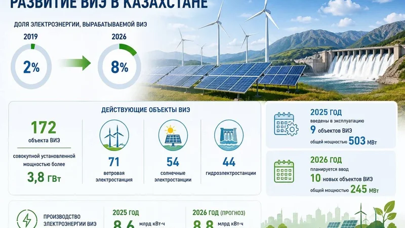 Доля ВИЭ в энергобалансе Казахстана за шесть лет выросла в 4 раза